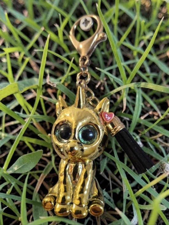Ty Handbags - TY Gold Cat Bag Charm Keychain with Black Tassel